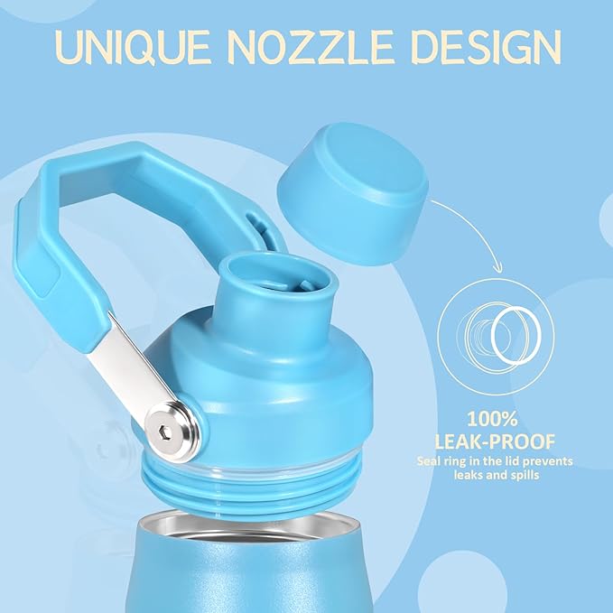 Water Bottle 24 OZ Angled Spout Lid Lightweight & Leakproof for Travel & Sports Insulated Stainless Steel BPA-Free (Black, 24oz)