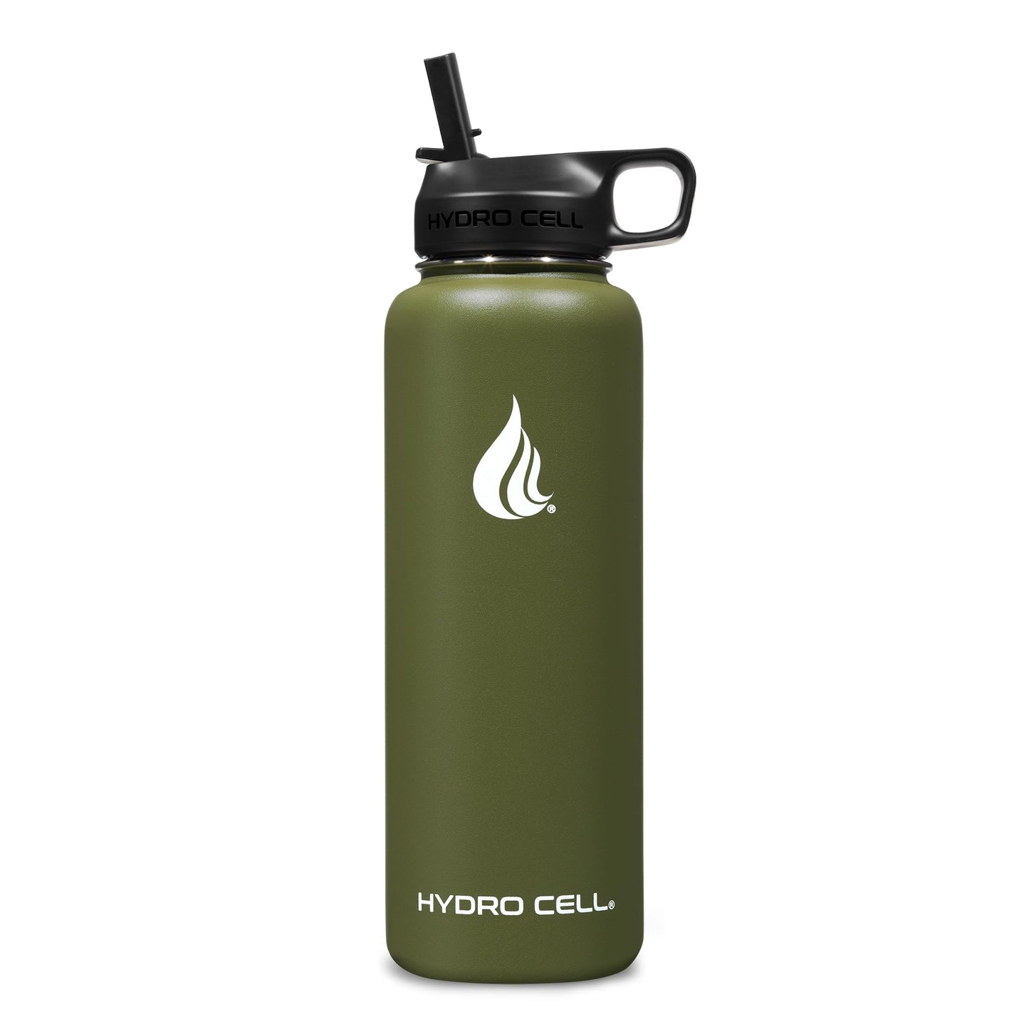 HYDRO CELL Stainless Steel Insulated Water Bottle with Straw - For Cold & Hot Drinks - Metal Vacuum Flask with Screw Cap and Modern Leakproof Sport Thermos for Kids & Adults (Army 40oz)