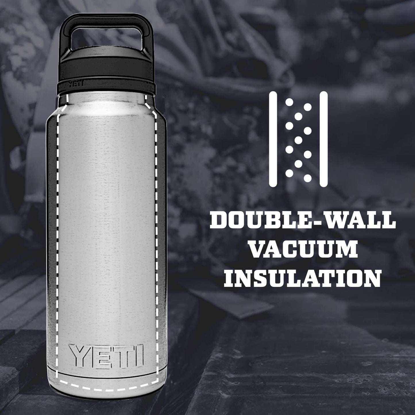YETI Rambler 36 oz Bottle, Vacuum Insulated, Stainless Steel with Chug Cap, Camp Green