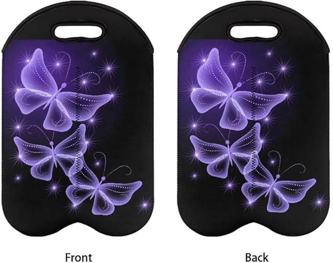 doginthehole Butterfly Wine Carrier Tote Bag 2 Bottle Pockets Insulated Neoprene Wine/Water Bottle Holder for Travel with Secure Carry Handle, Portable Wine Carrying Bag Gift for Women Wine Lovers