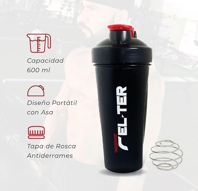 Protein Shaker Bottle – Shaker Bottle for Protein Mixes and Supplement Shakes, Protein Shaker Cup, Stainless Steel Shaker Ball Wire Whisk (Black, 24 - Ounce)