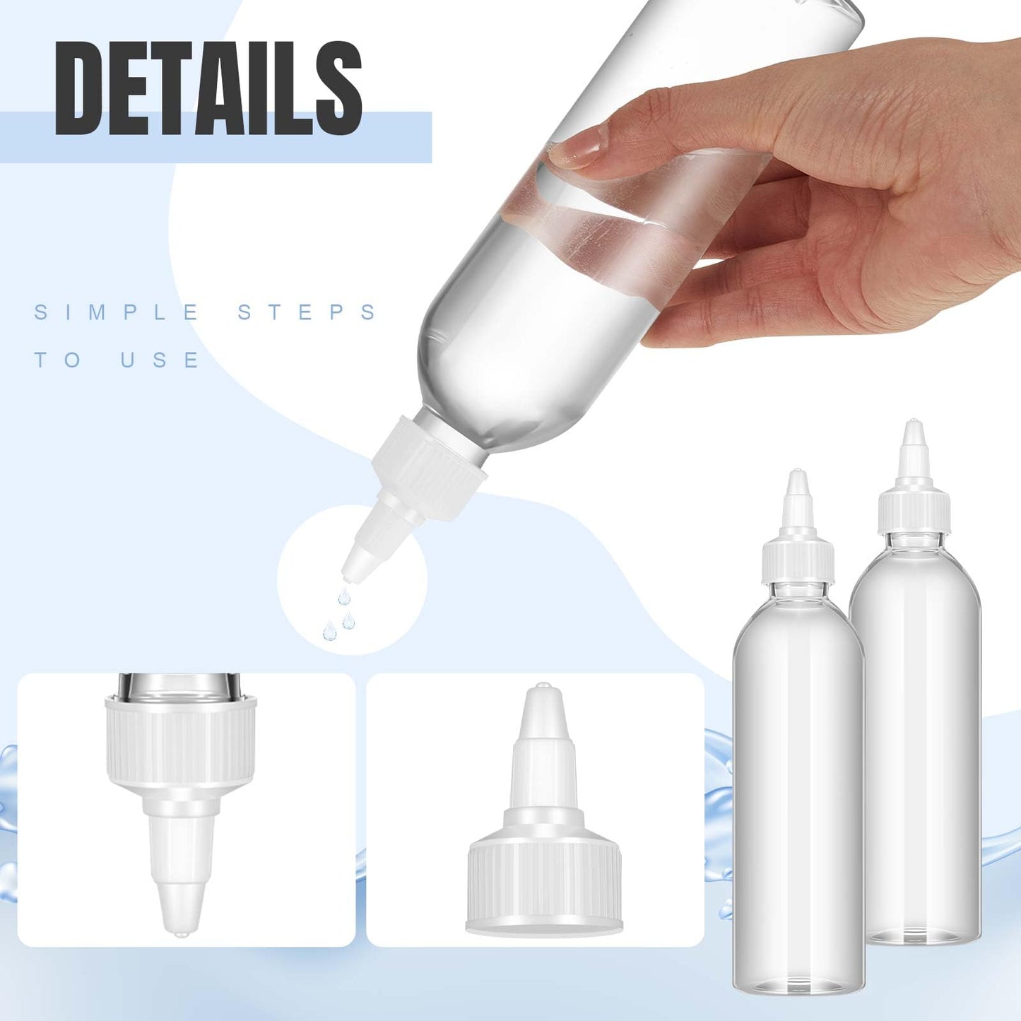 Barydat 12 Pcs Applicator Bottles for Hair, Squeeze Hair Oil Applicator Bottle Refillable Empty Plastic Bottles, Twist on Top Cap with Open Close Nozzle and 2 Funnels(8 oz,Clear)