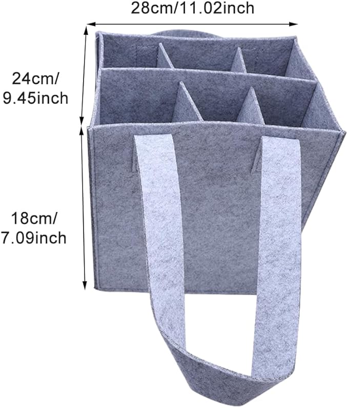 Bottle Bag for Wine, 6 Compartments Felt Wine Bottle Holder, Resuable Wine Tote Bag with Compartments for Transporting Red Wine, Champagne, Beer and Water Bottles(light grey)