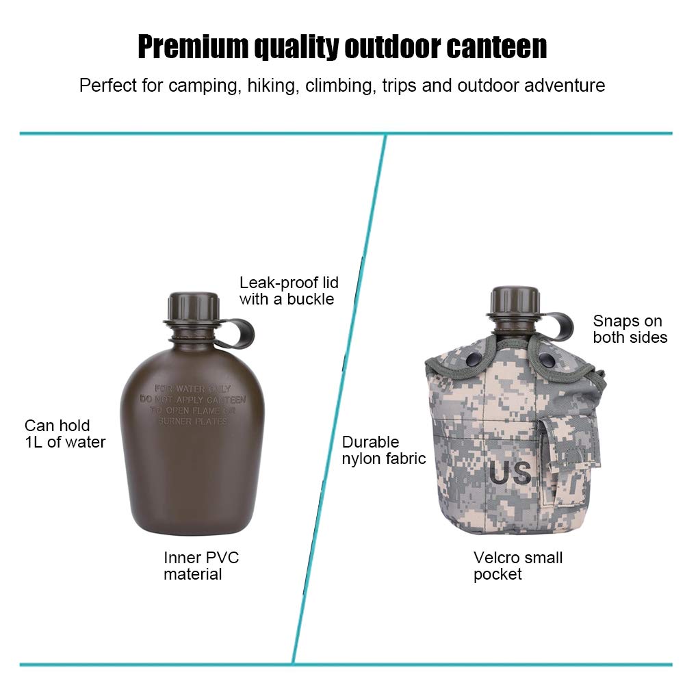 Outdoor Canteen,Aluminum Camouflage Bag Water Bottle with Quart Cup for Hiking Camping
