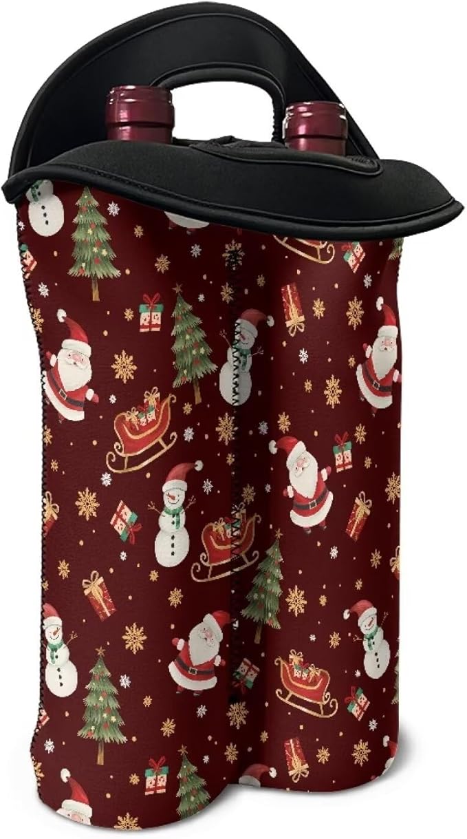 doginthehole Christmas Decorations Wine Tote Bag 2 Bottles Cute Santa Claus Wine Carrier Tote Bag for Travel Party Beach Wedding Reusable & Recyclable Champagne/Beer/Water Bottle Holders