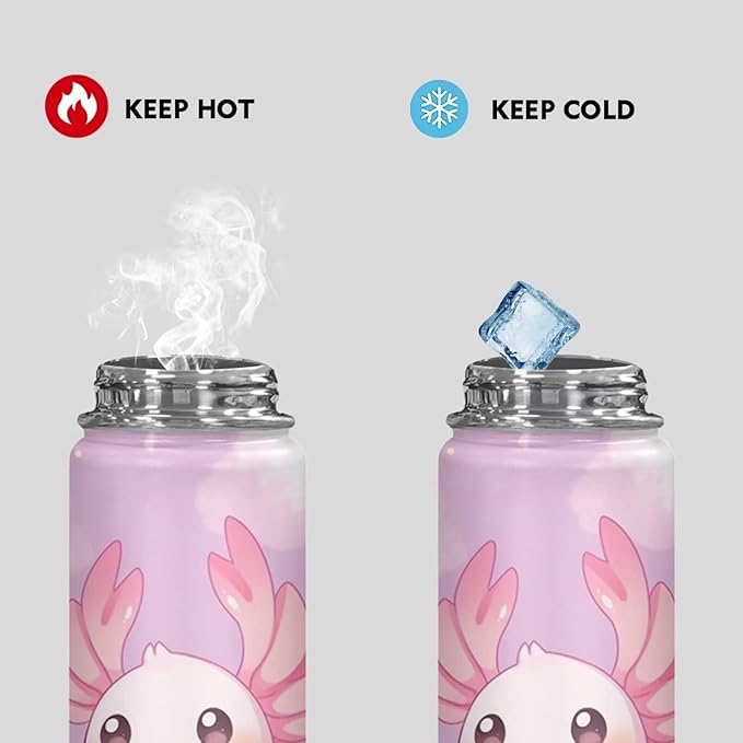 Axolotl Insulated Water Bottle 20 oz for Girls Water Bottles for Travelling, Camping, Cycling Water Bottle Vacuum Cup Reusable Water Bottle Kids Gifts Animal Pink