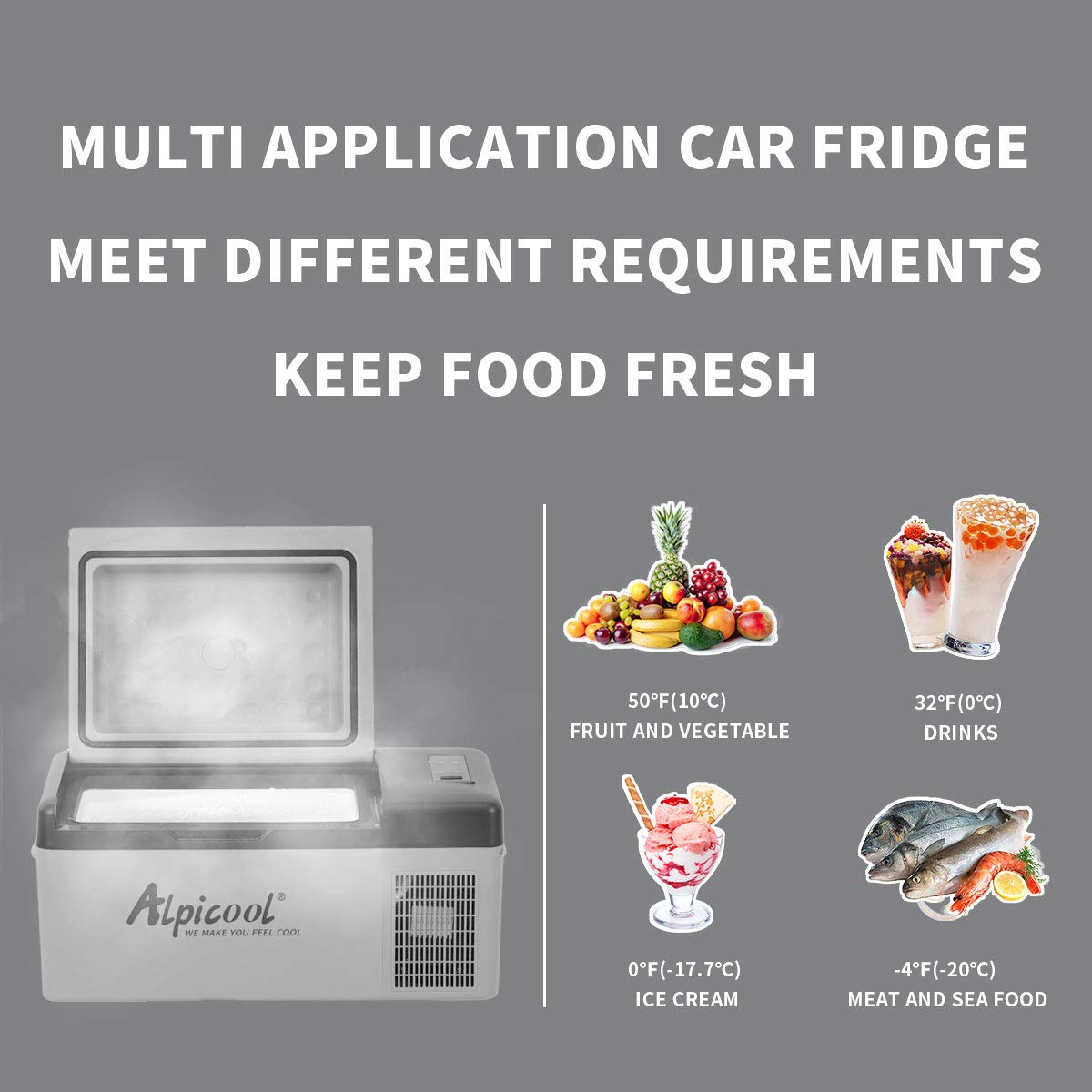 Alpicool C15 Portable Car Freezer,12 Volt Refrigerator, 16 Quart (15 Liter) Fast Cooling 12V Car Fridge -4℉~68℉, Car Cooler, 12/24V DC and 100-240V AC for Outdoor, Camping, RV, Truck, Boat