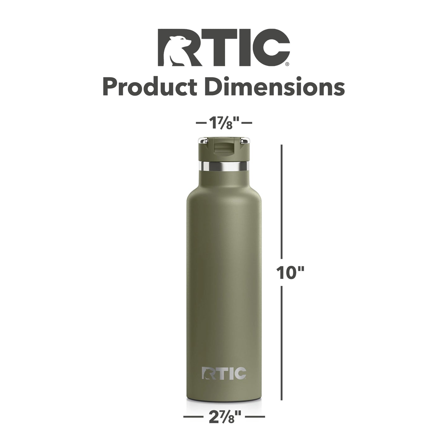 RTIC 20oz Journey Bottle Metal Stainless Steel Vacuum Insulated, BPA Free, Reusable, for Water, Hot and Cold Drinks, Travel, Sports, Camping, Olive