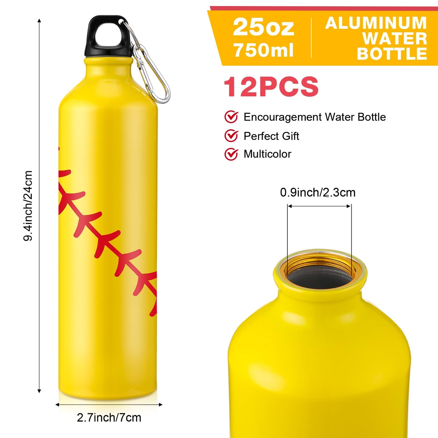 Uiifan 12 Pcs Softball Water Bottle Team Gift Bulk Leak Proof Lightweight Sports Water Bottle Reusable Aluminum Water Bottle with Twist Cap Buckle Softball Accessories for Camping Gym Travel(25 oz)