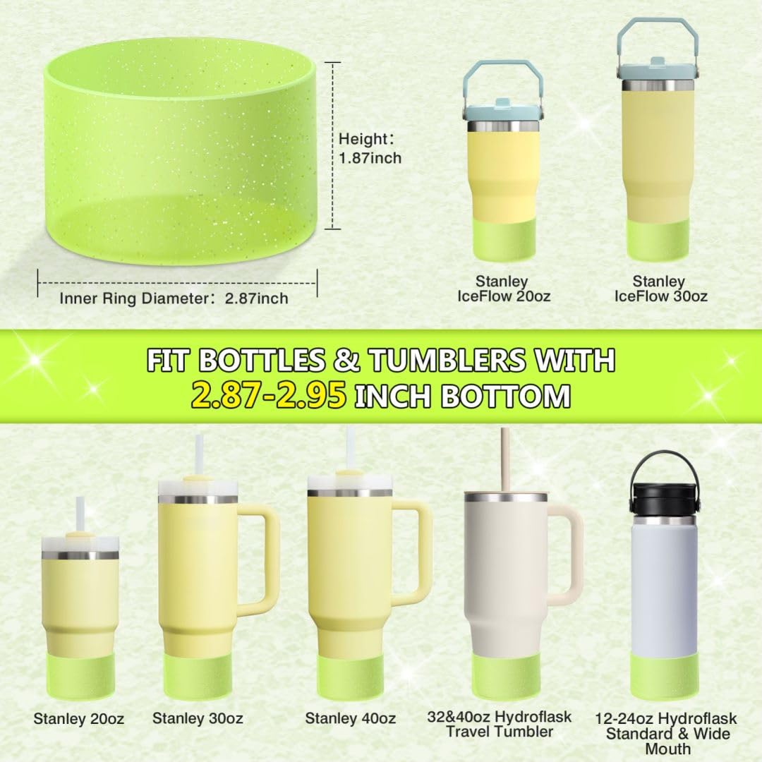 WUQID Protective Bling Silicone Boot Sleeve, Compatible with Stanley Tumbler 20-40oz & Hydro Flask Bottle 12oz-24oz, Glitter Reduces Dents Sleeve Cover for More Bottles/Tumblers Bottom of 2.83-2.95in