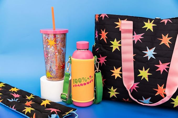 ban.do Stainless Steel Water Bottle with Neoprene Bottle Holder, 25 oz Pink Metal Water Bottle, Water Bottle Bag Crossbody, BPA Free Water Bottle with Adjustable Sling, Stars