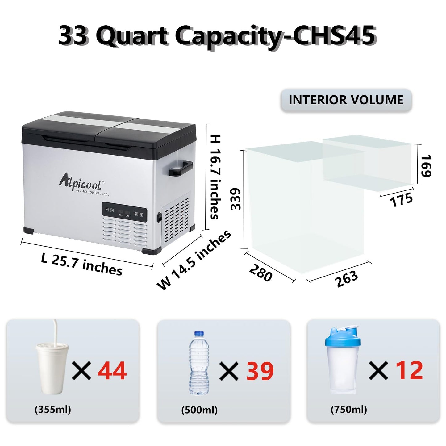 Alpicool CHS45 Dual Temperature Control 12 Volt Refrigerator 33 Quart Portable Car Fridge Freezer (-4°F~68°F) for Truck, RV, Boat, Camping and Travel