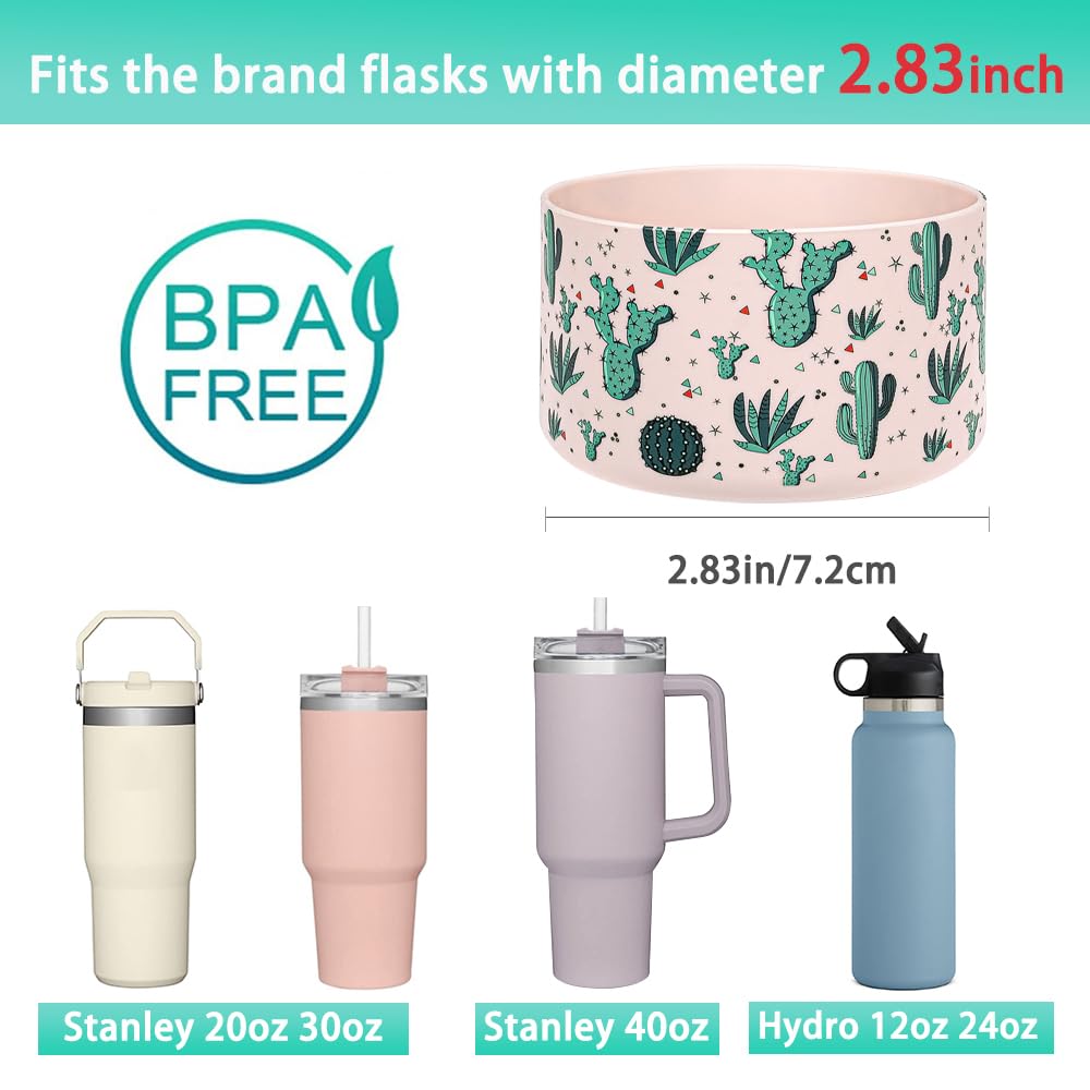 WK IEASON 2 Pcs Tumbler Bottom Protector Boot for Stanley Quencher Adventure 40oz & Stanley IceFlow 20oz 30oz and Compatible with Hydro Flask Water Bottle 12oz 21oz 24oz (Rose Quartz cactusx2)