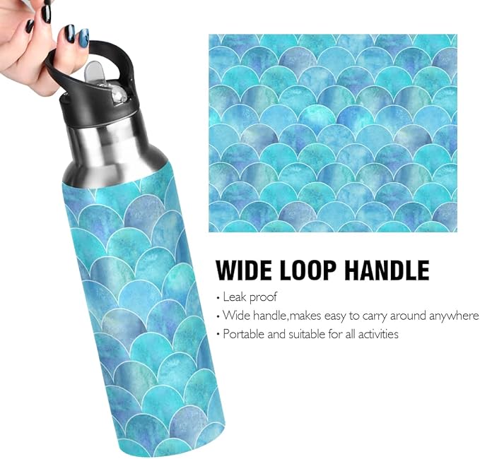 MNSRUU Insulated Water Bottle with Straw, Rainbow and Unicorns Stainless Steel Flasks for Sports Cycling Hiking School