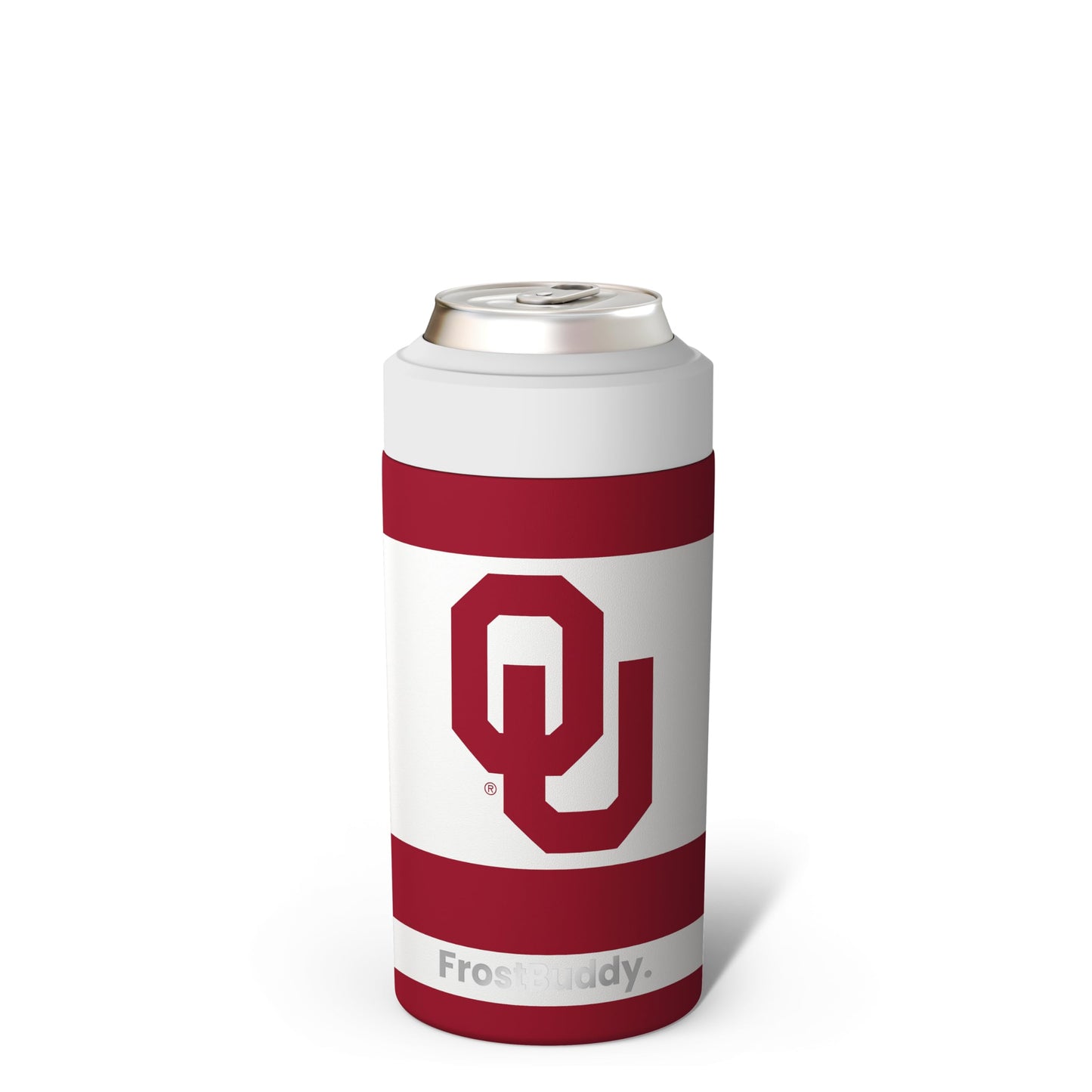 Frost Buddy Universal Can Cooler - Fits all - Stainless Steel Can Cooler for 12 oz & 16 oz Regular or Slim Cans & Bottles - Stainless Steel (Oklahoma Sooners)