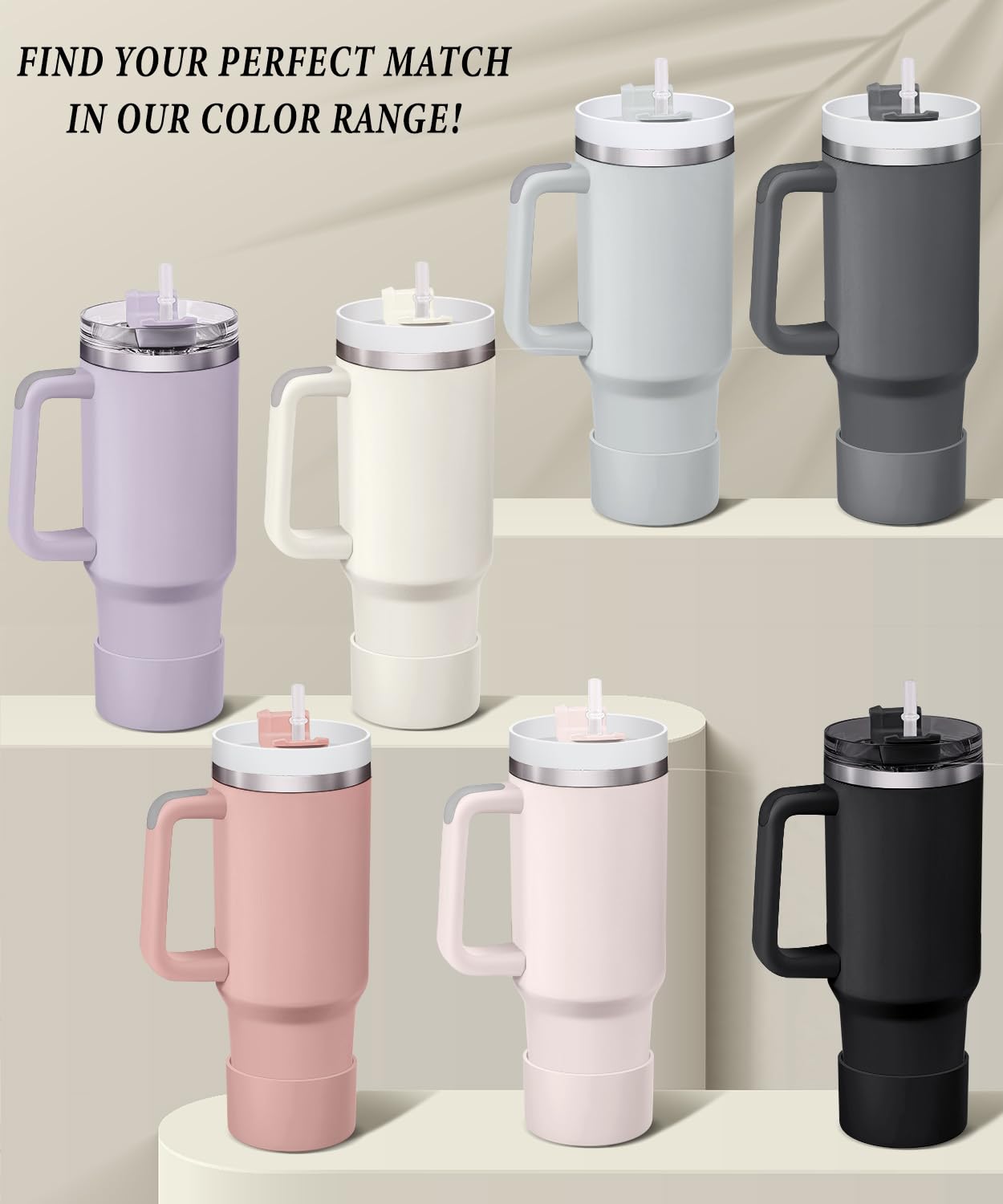 KTKUDY 2-Pack Silicone Boot for Stanley Tumbler 40 30 20 oz & Intended for Hydro Flask 12-24 oz - Cup Boot fit Select Yeti, Simple Modern, Owala Water Bottle - Bottom Cover Accessories Fit Stanley Cup