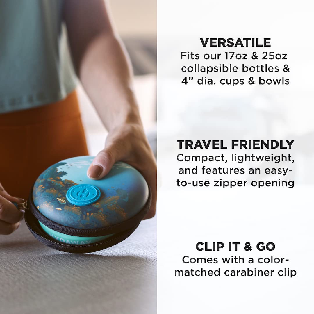 HYDAWAY Collapsible Water Bottle Travel Case - Store & Protect Bottles, Bowls & Folding Cups I Travel, Camping, Hiking & Festival Essentials, TSA Mini Accessory Bag for Air Travel with Carabiner Clip