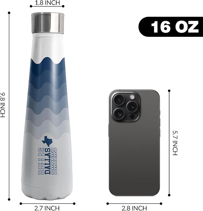 16oz Dallas New Cola Bottle Insulated Water Bottle Stainless Steel Thermos Cup, Reusable Water Bottles Leak Proof Metal Sports Water Bottle