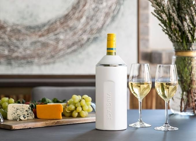 Vinglacé Wine Bottle Chiller- Portable Champagne Insulator- Stainless Steel Wine Cooler Sleeve, White