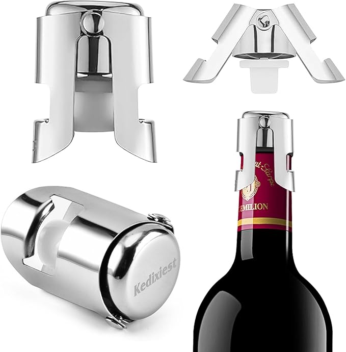 Sparkling Champagne Bottle Stoppers, 3-Pack Champagne Stoppers - Stainless Steel Wine Bottle Stoppers, Champagne Corks Vacuum Wine Storage Aerator Aerator Bottle Cap Sealer