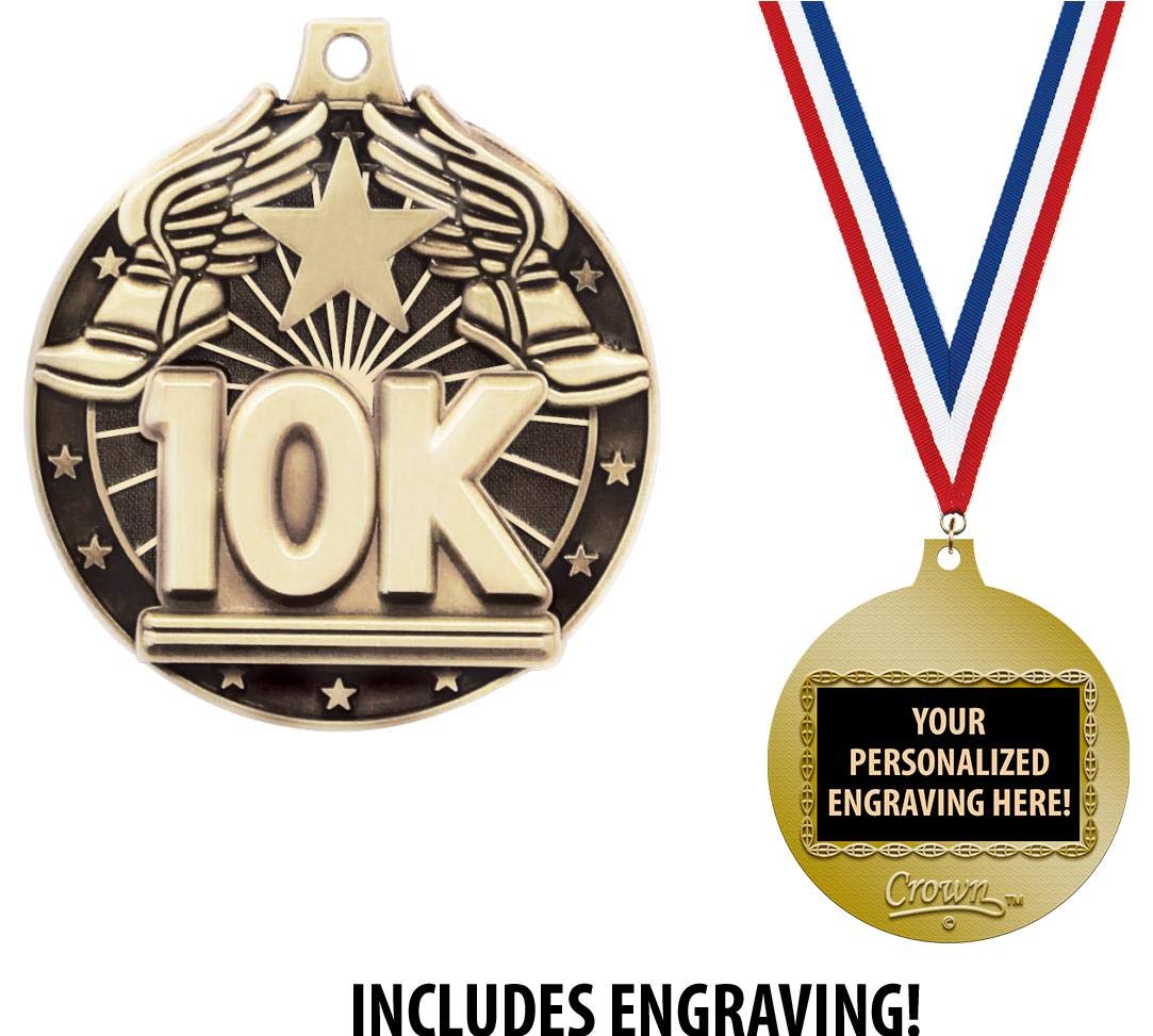10K Medals, 2" Gold 10K Race Medal Award with Free Custom Engraving 5 Pack