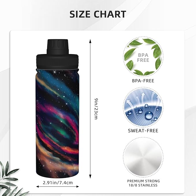 Cerburny Insulated Water Bottle Coloful Galaxy 18 oz Stainless Steel Bottles With Lid Wide Mouth Gym Sports Water Jug For Men Women Adult