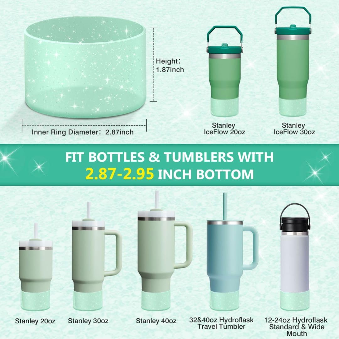 WUQID Protective Bling Silicone Boot Sleeve, Compatible with Stanley Tumbler 20-40oz & Hydro Flask Bottle 12oz-24oz, Glitter Reduces Dents Sleeve Cover for More Bottles/Tumblers Bottom of 2.83-2.95in