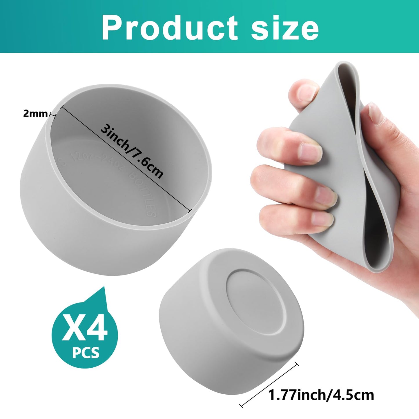 4Pack Silicone Boot for Stanley 40oz Quencher Adventure &Stanley IceFlow 30oz 20oz &Hydro Flask 12-40oz, Protective Cup Bottom Sleeve Cover Compatible with Stanley Cup Accessories (Gray)