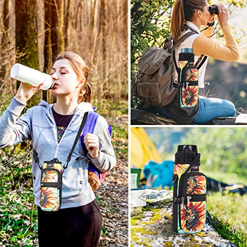 AUPET Water Bottle Sling Bag Sleeve Holder Carrier 25/32/40/64 oz,Insulated Crossbody Water Bottle Case Cover with Strap and Pockets for Men/Women Walking Hiking Camping (32oz, purple flower)