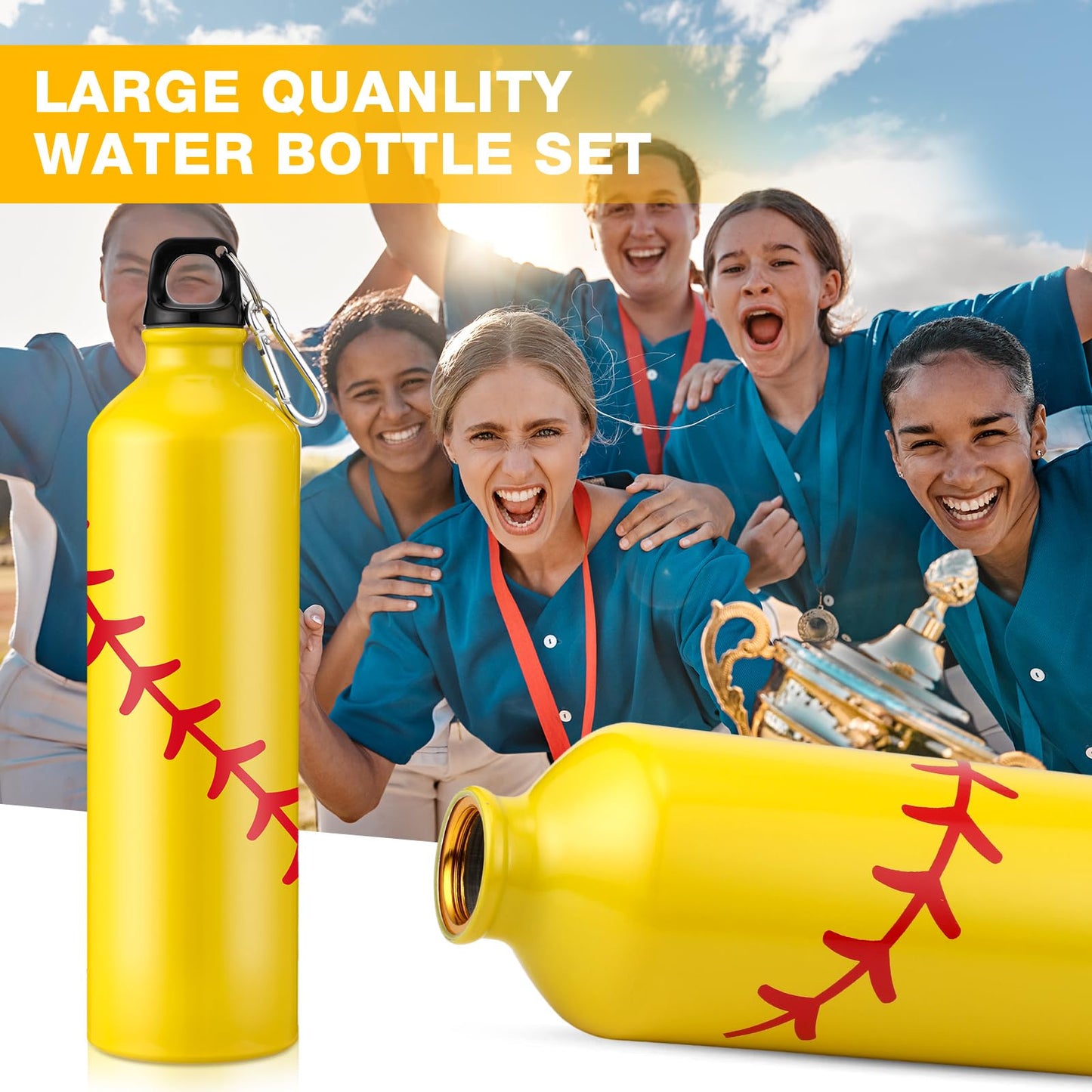 Uiifan 12 Pcs Softball Water Bottle Team Gift Bulk Leak Proof Lightweight Sports Water Bottle Reusable Aluminum Water Bottle with Twist Cap Buckle Softball Accessories for Camping Gym Travel(25 oz)