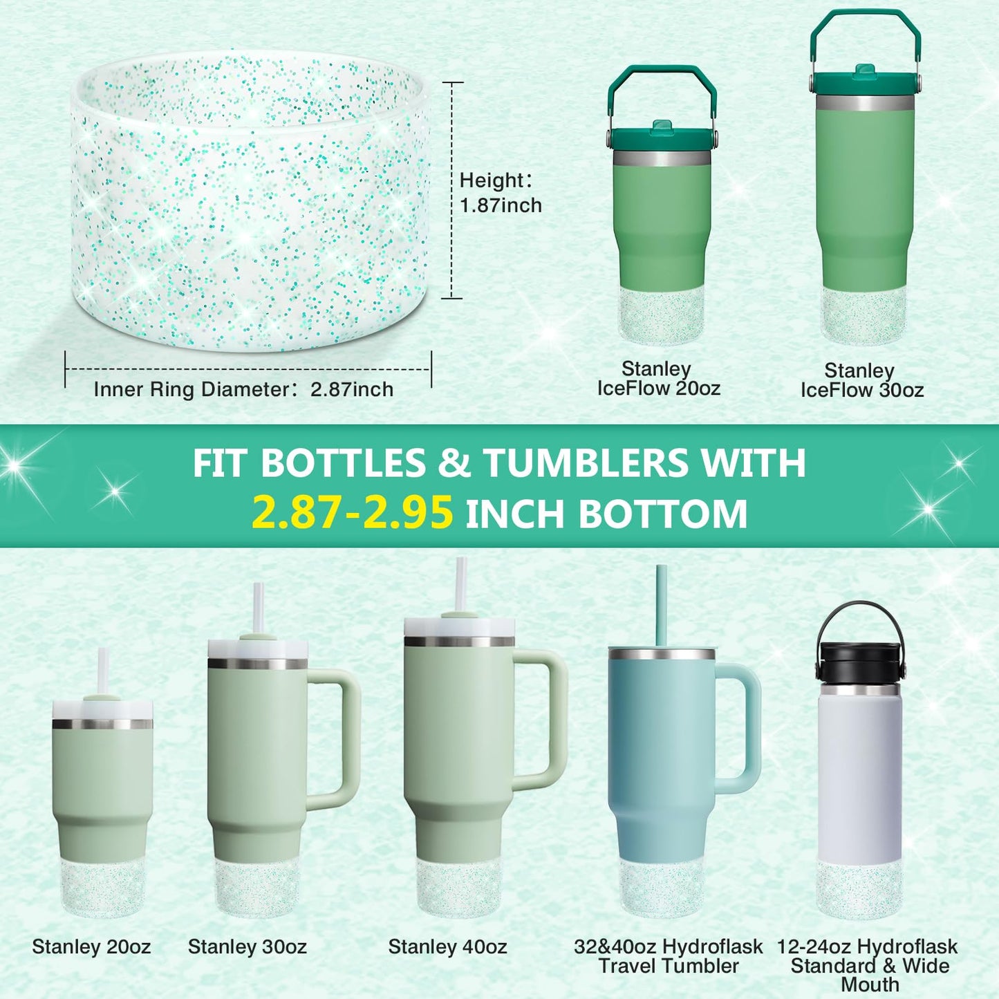 WUQID Protective Bling Silicone Boot Sleeve, Compatible with Stanley Tumbler 20-40oz & Hydro Flask Bottle 12oz-24oz, Glitter Reduces Dents Sleeve Cover for More Bottles/Tumblers Bottom of 2.83-2.95in