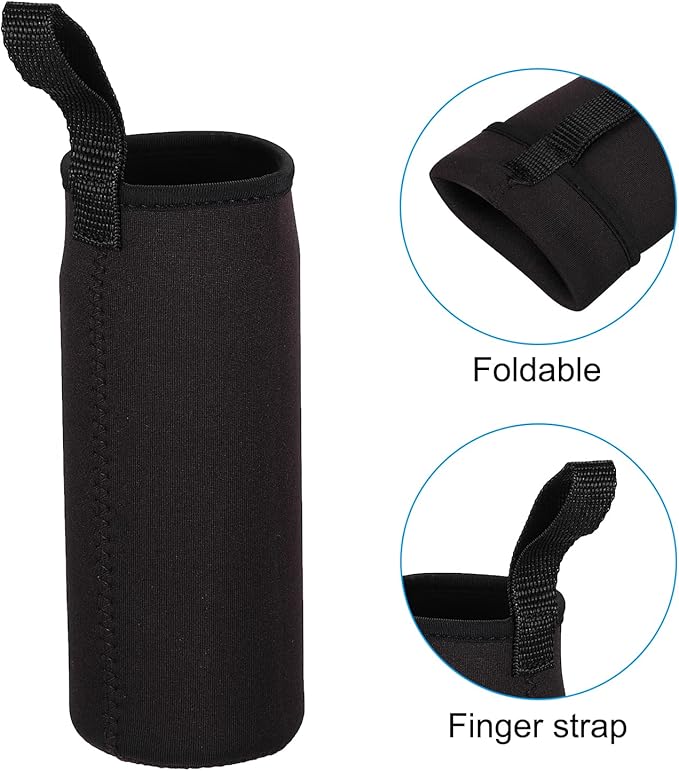 PATIKIL 65mmx180mm Water Bottle Sleeve, 4 Pack Neoprene Insulated Bottle Bag Holder Carrier Pouch with Finger Strap, Black