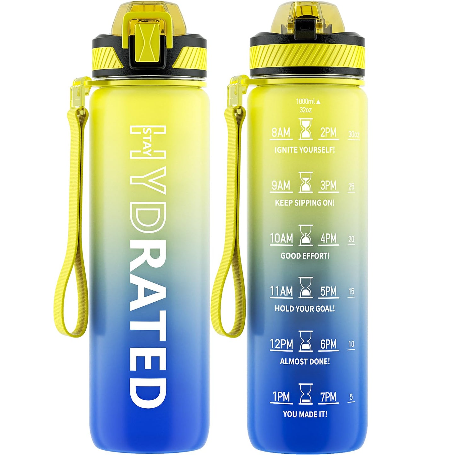 QLUR Water Bottle with Straw, 32 oz Motivational Water Bottles with Time Marker to Drink, Tritan BPA Free, 1L Sports Water Bottle with Carry Strap LeakProof for Women Gym Fitness Outdoor (1 Pack)