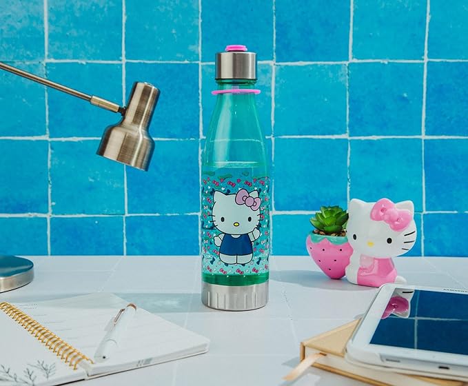 Sanrio Hello Kitty Hearts and Bows Plastic Water Bottle With Leak-Resistant Lid | Large Plastic Sports Jug | Holds 20 Ounces