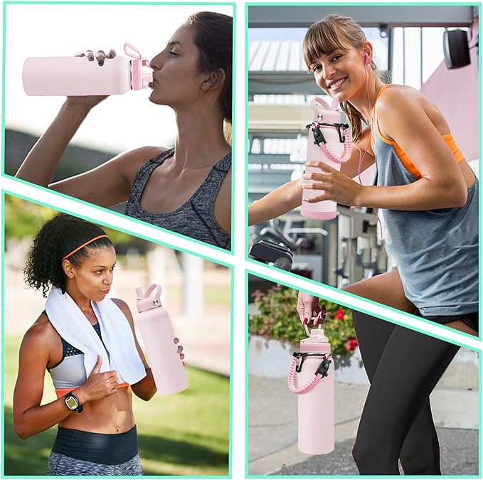 40 oz Insulated Water Bottles with Straw & Auto Chug Lid, Paracord Handle, Metal Flask Keep Cold-48H & Hot-24H, Double Vacuum Stainless Steel Travel Jug with Carrying Case for Gym Workout Running
