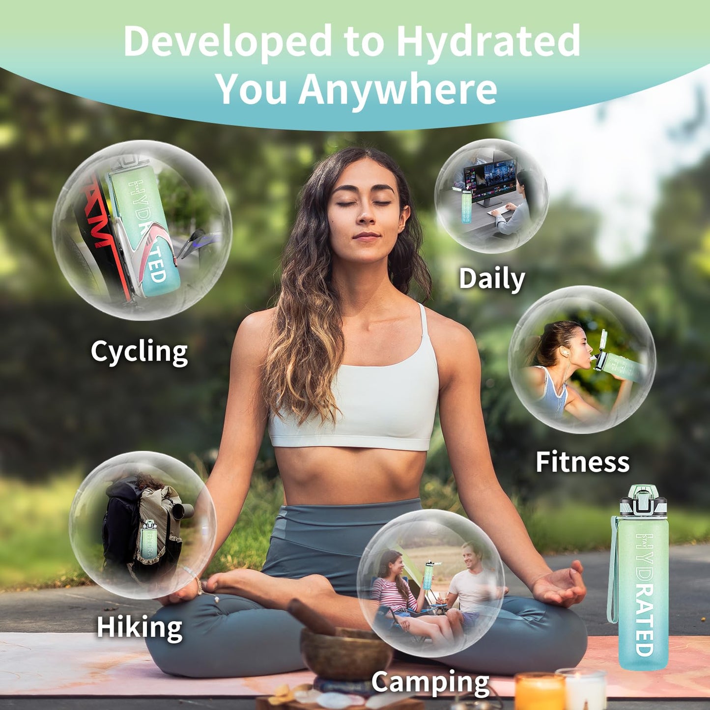QLUR Water Bottle with Straw, 27 oz Motivational Water Bottles with Time Marker to Drink, Tritan BPA Free, 800ml Sports Water Bottle with Carry Strap LeakProof for School Fitness Outdoor (1Pack)