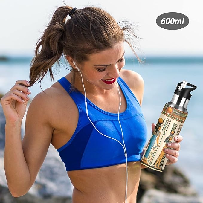 Blueangle 20 OZ Queen Of Egypt Water Bottle with Straw, Sports Water Bottle BPA Free Stainless Steel Water Jugs for Gym, Kitchen, Working, Outdoor(26)