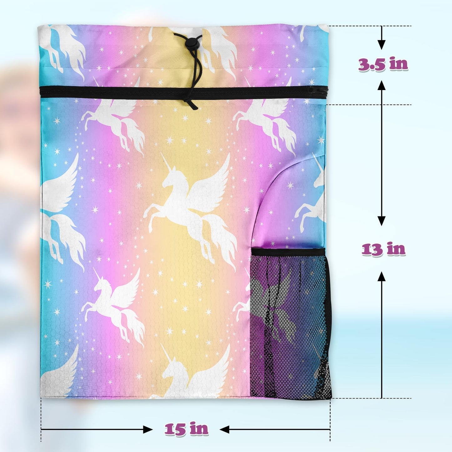 Britown Unicorn Starry Rainbow Gym Drawstring Backpack Waterproof Cute Love Girl Swimming Beach Sackpack, Sports Yoga Dance Travel String Bag Birthday Gift Bags with Water Bottle Pocket