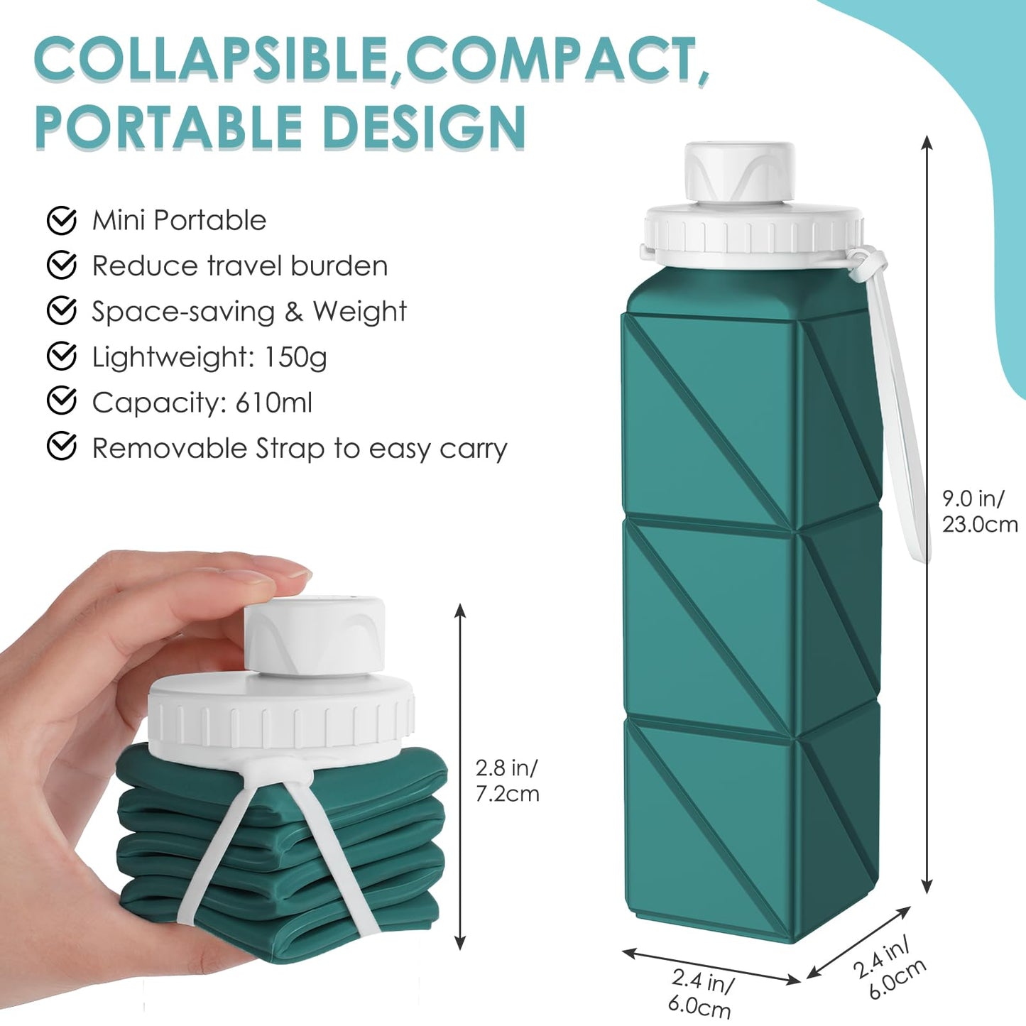 SPECIAL MADE Collapsible Water Bottle Leakproof Valve 610ML Reuseable BPA Free Silicone Foldable Water Bottle for Gym Camping HikingYoga Travel Sports Lightweight Durable 20.7oz