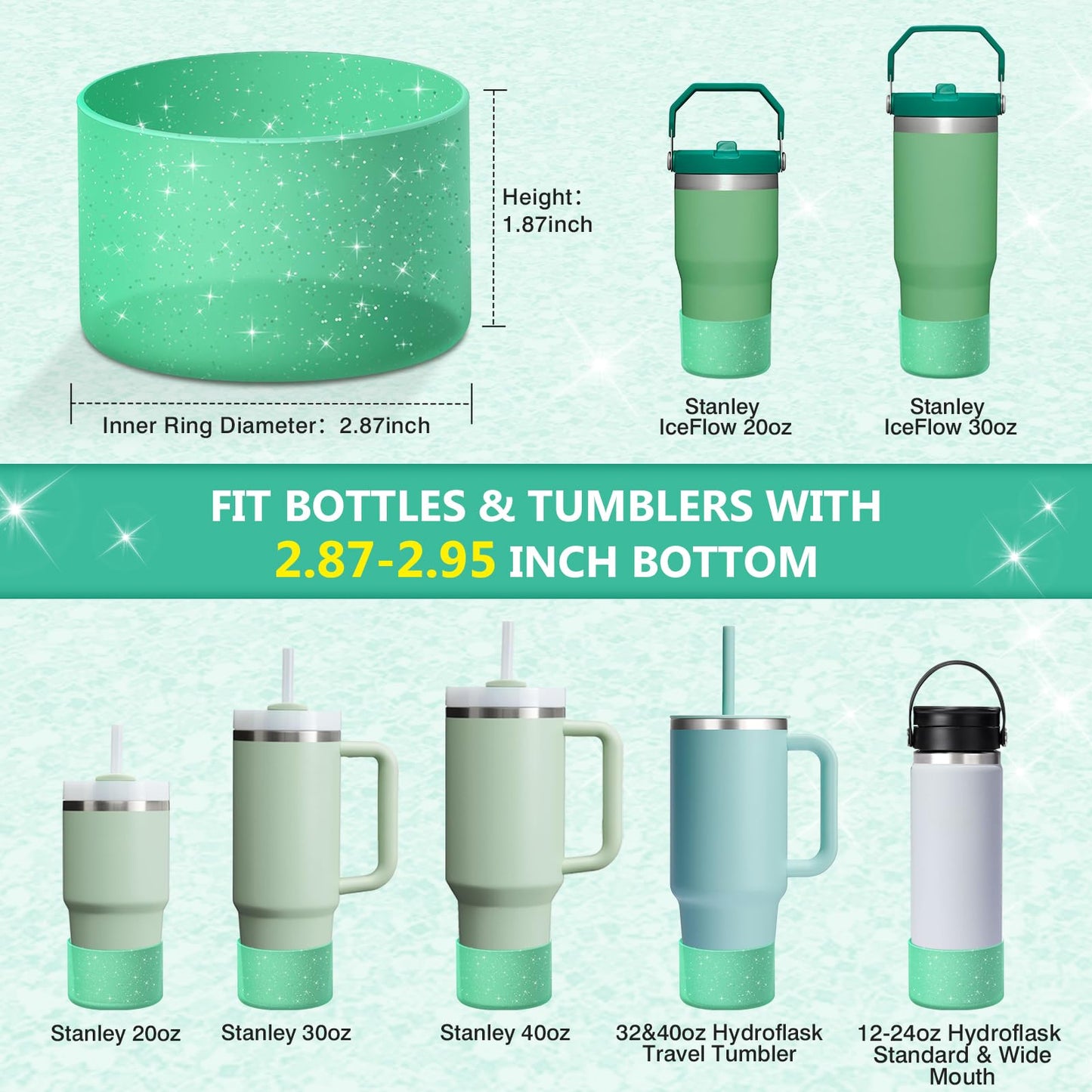 WUQID Protective Bling Silicone Boot Sleeve, Compatible with Stanley Tumbler 20-40oz & Hydro Flask Bottle 12oz-24oz, Glitter Reduces Dents Sleeve Cover for More Bottles/Tumblers Bottom of 2.83-2.95in