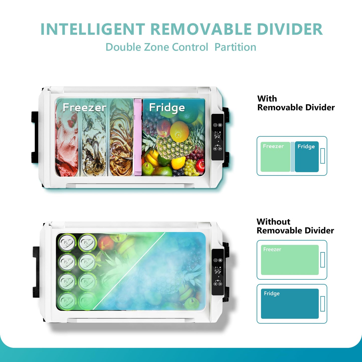 EUHOMY 12 Volt Refrigerator, 58QT(55L) 12V Fridge, Electric Cooler 12/24V DC 100-240V AC -4℉~68℉, 12V Freezer Removable Divider, Car Fridge For Camping, RV, Travel, Fishing, Outdoor