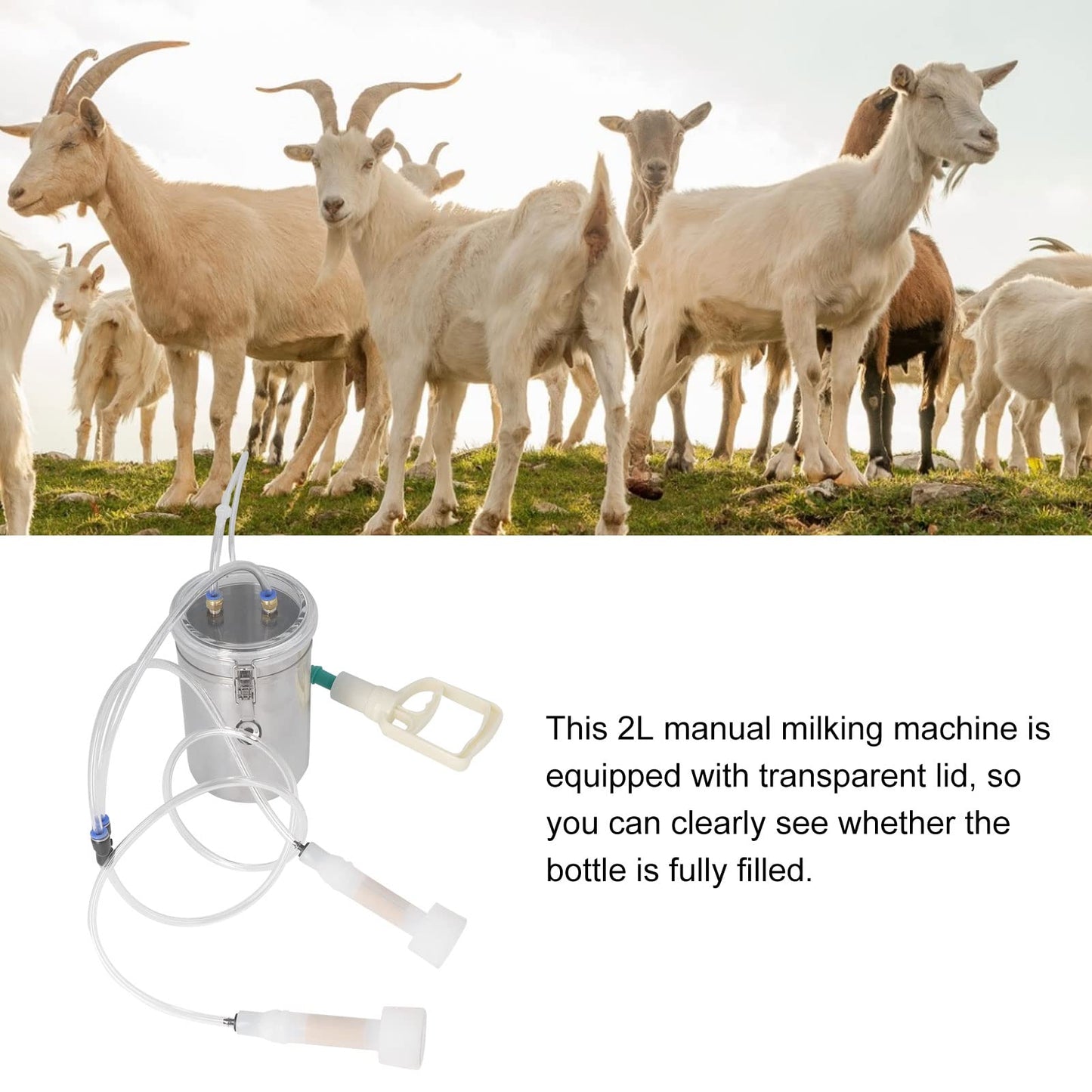 2L Goat Milking Machine Electric, Manual Goat Milker with Stainless Steel Bottle Goat Milker Machine Electric Pump for Milk Plant, Dairy Farm,Sheep Farm Portable Livestock Milking Supplies