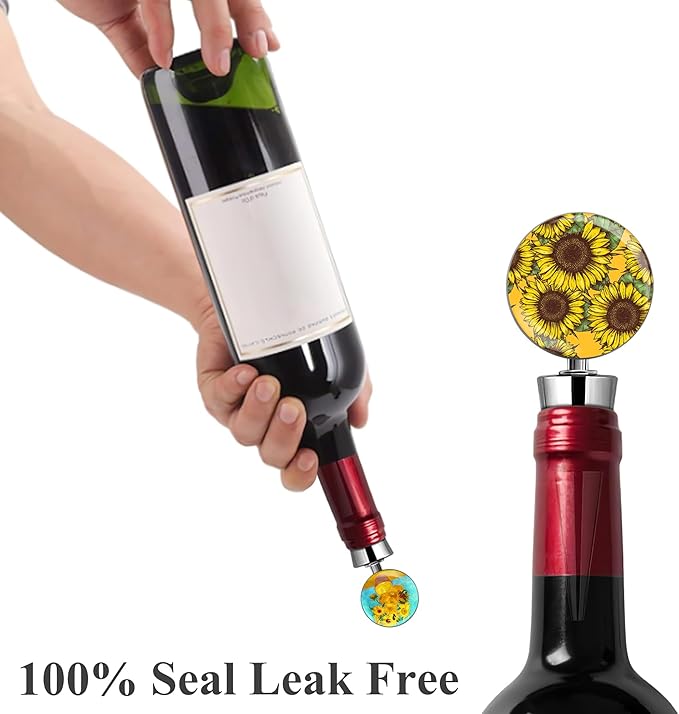 LIZIMANDU Wine Bottle Stoppers,Stainless Steel Wine Stoppers For Gifts, Bar, Holiday Party, Wedding(2-Sunflower)
