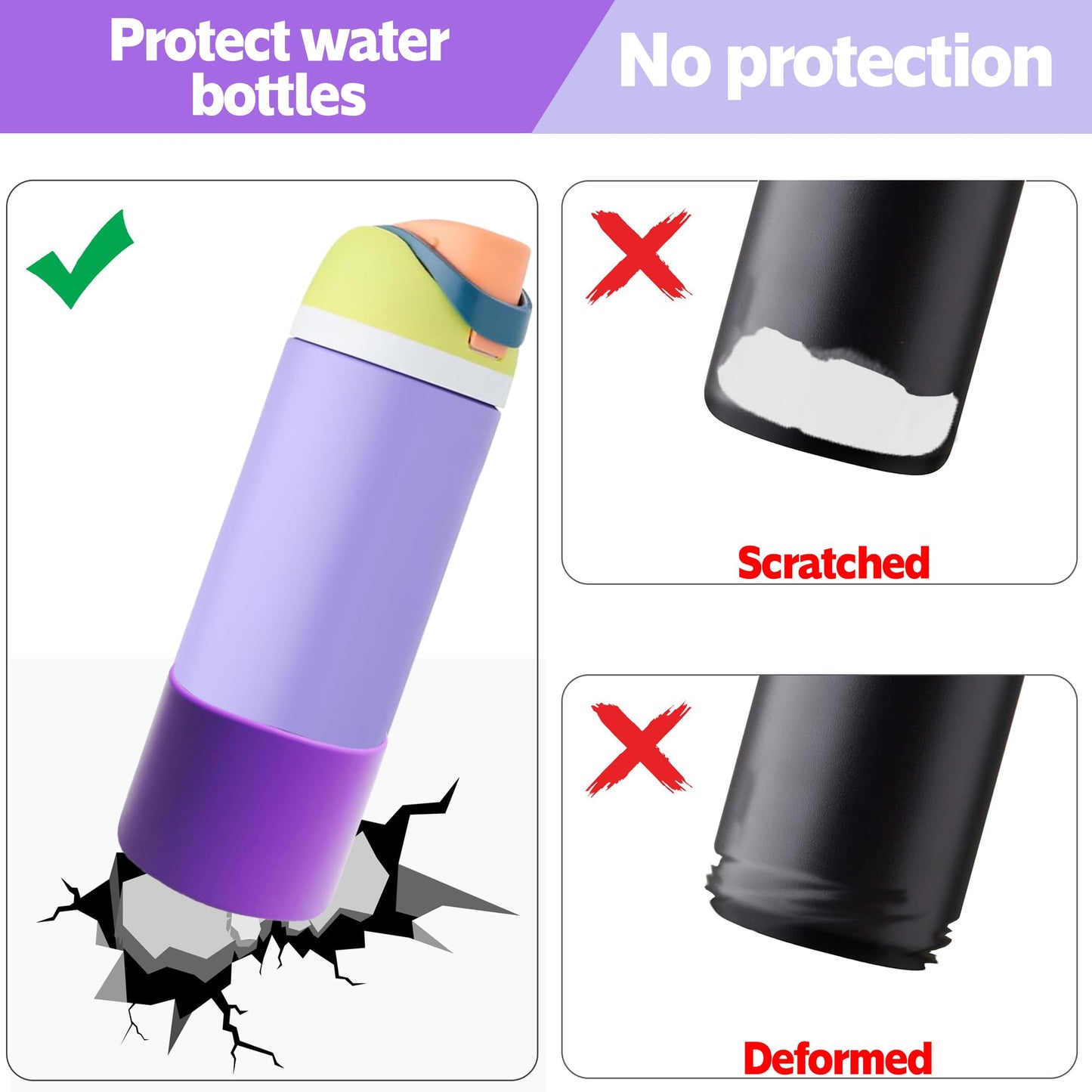 AESKEIA 2PCS Silicone Water Bottle Boot for Owala 24oz 32oz 40oz,Anti-Slip Protective Sleeve Bottom Bumper Protector for FreeSip, Twist, and Flip Stainless Steel Water Bottles (Purple, 40oz)