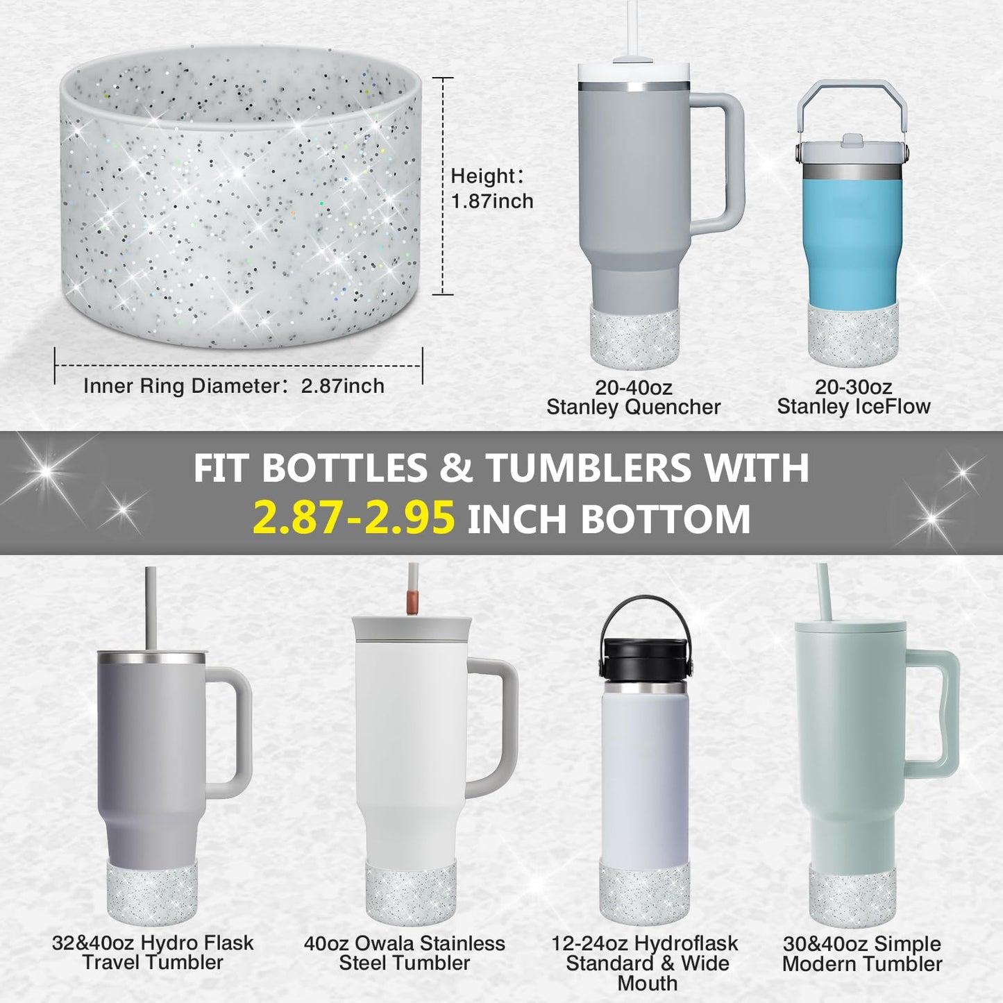 WUQID 2 Pack Bling Silicone Boot Compatible with Stanley Quencher Adventure 40oz & Stanley IceFlow 20oz 30oz, Reduces Dents Protective Silicone Water Bottle Bottom Cover Sleeve