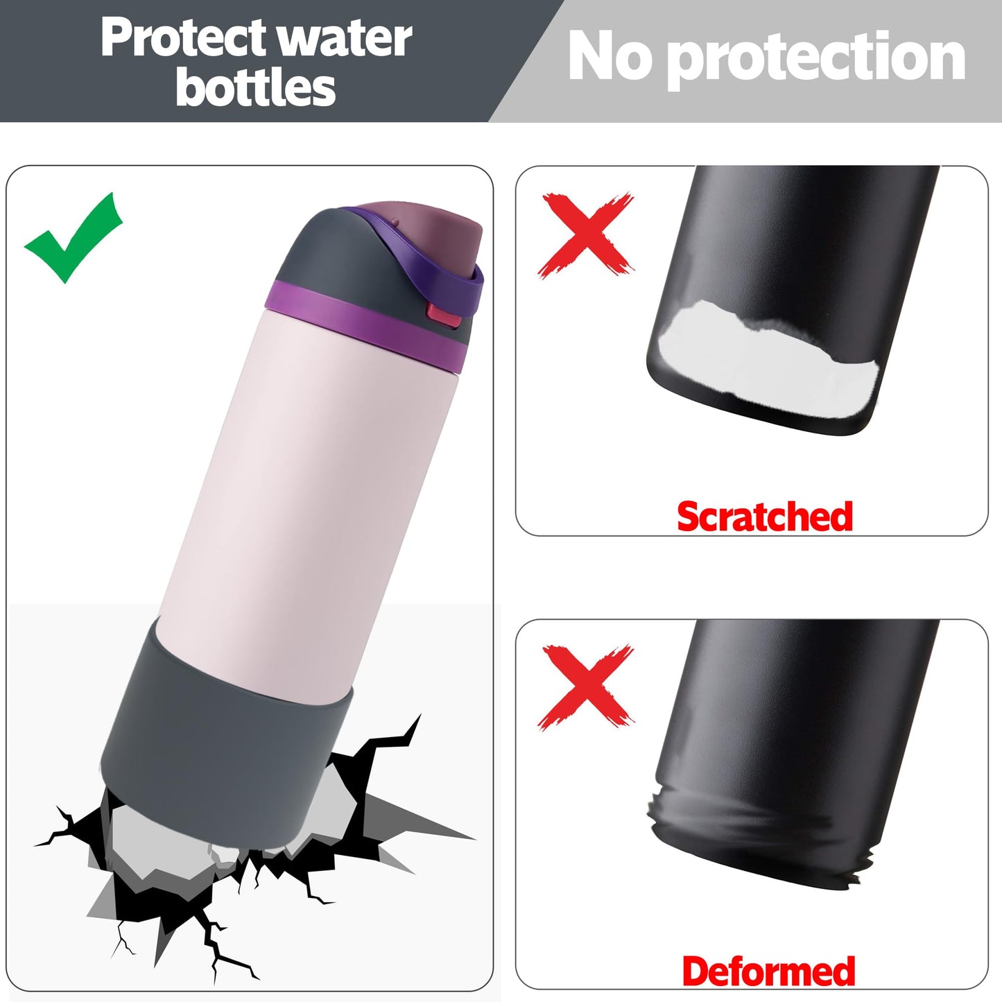 AESKEIA 2PCS Silicone Water Bottle Boot for Owala 24oz 32oz 40oz,Anti-Slip Protective Sleeve Bottom Bumper Protector for FreeSip, Twist, and Flip Stainless Steel Water Bottles (Grey, 24oz)