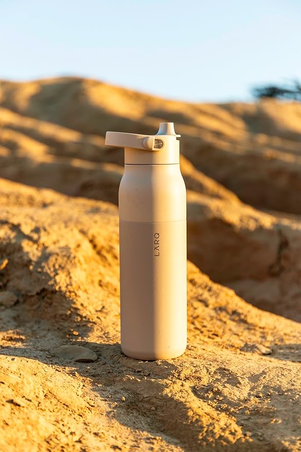 LARQ Bottle Swig Top 34oz - Insulated Stainless Steel Water Bottle With Built-In Silicone Handle | Thermos, BPA Free | Reusable Water Bottle for Sports, Gym, and Travel, Mojave Dune