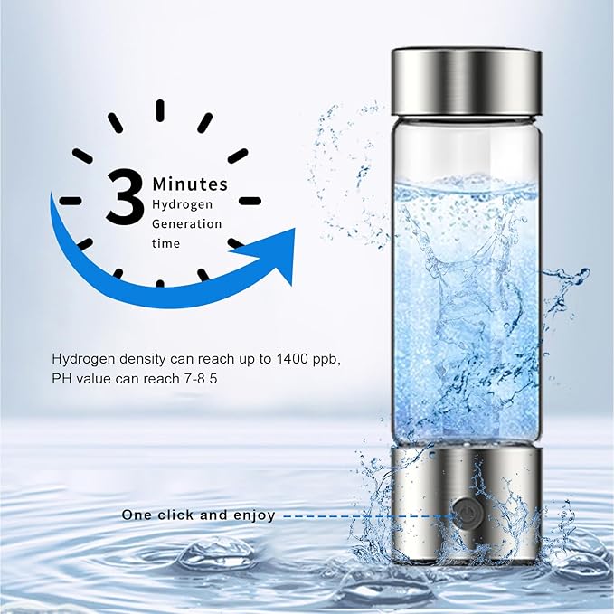 feifuns Hydrogen Water Bottle Generator, 2-in-1 Rechargeable Portable Glass Hydrogen Water for Health, 3 Mins & 3 Steps, 4th Generation SPE & PEM Technology, Matching Your Lifestyle (Black)