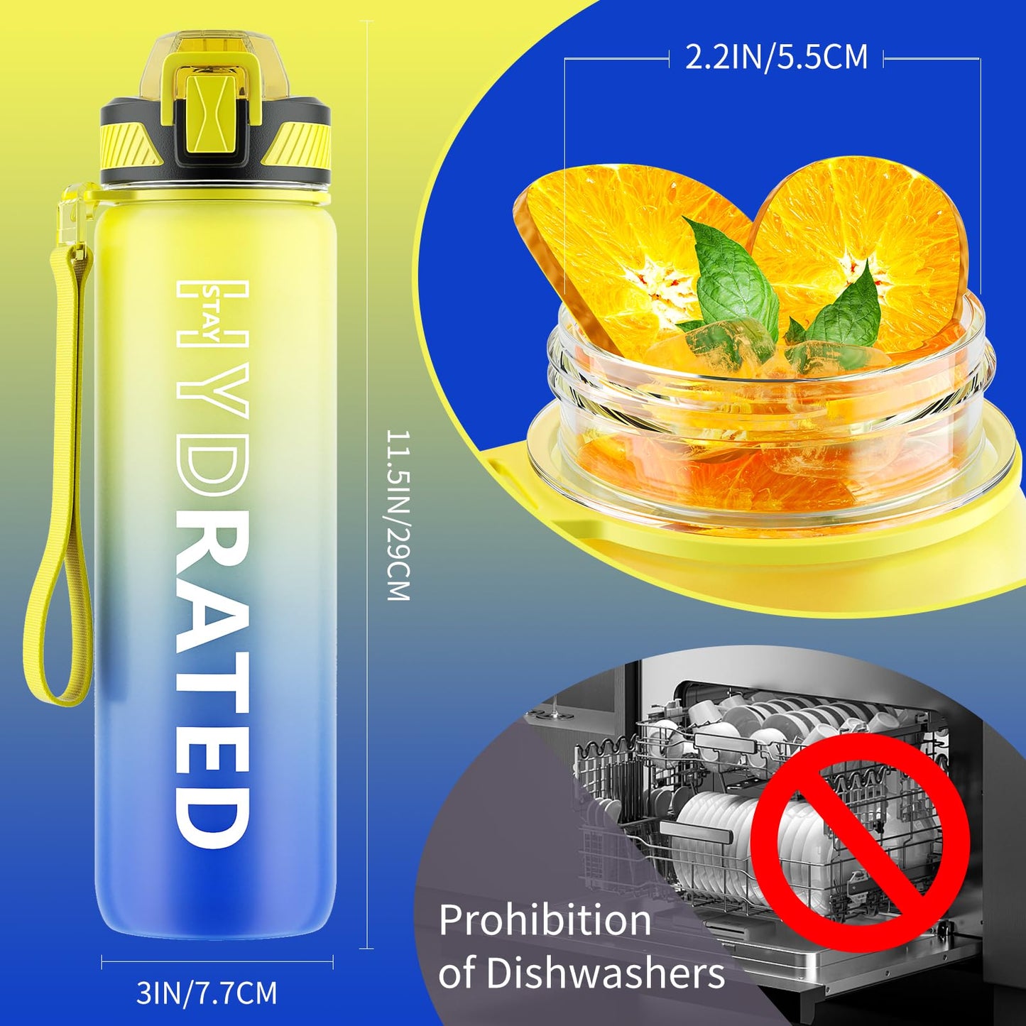 QLUR Water Bottle with Straw, 32 oz Motivational Water Bottles with Time Marker to Drink, Tritan BPA Free, 1L Sports Water Bottle with Carry Strap LeakProof for Women Gym Fitness Outdoor (1 Pack)