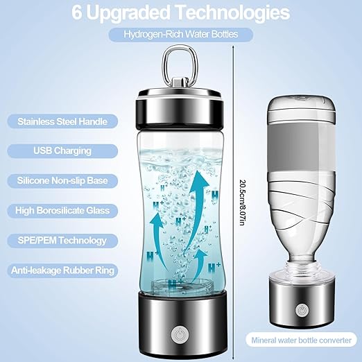 MGahyi Hydrogen Water Bottle,2024 New Hydrogen Water Bottle Generator with SPE PEM Technology Water Ionizer, Rechargeable Hydrogen Water Machine Improve Water in 3 Minutes for Home,Office(Silver)